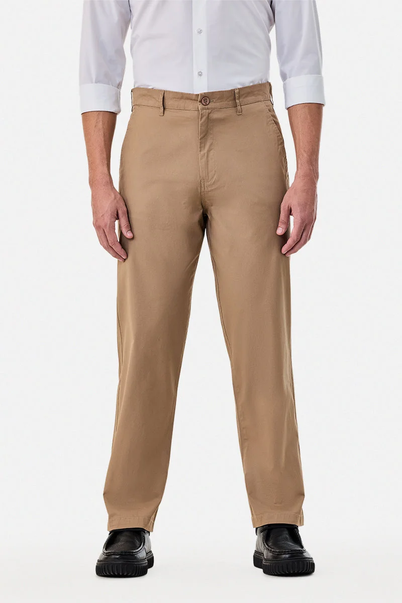 Snitch Beige Straight Fit Stretch Trousers for Men | Best Price UAE
